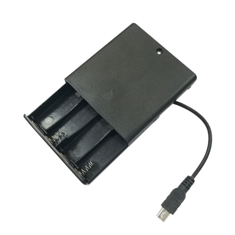 Fixturedisplays® 4 X 1.5V AA Battery Housing Battery Pack Holder Mini USB Connector Hard Plastic